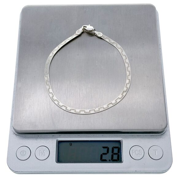 Vintage Italy Sterling Silver 925 3mm Greek Key Herringbone Bracelet 7.5" - Picture 6 of 6